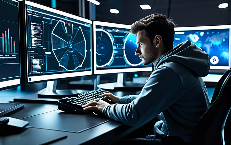 A focused professional gamer, fully clothed in a modest, high-tech gaming outfit, seated at a futuristic, ergonomic desk. Multiple holographic screens display complex data interfaces from a strategy game, showing detailed character stats, gear configurations, and talent trees, alongside a prominent but not singular "Combat Power" numerical display. The gamer is interacting thoughtfully with the interface, pointing with a well-formed hand at specific data points, emphasizing deep strategic analysis. The environment is clean and modern, with subtle ambient lighting. Perfect anatomy, correct proportions, natural pose, proper finger count, safe for work, appropriate content, fully clothed, professional.