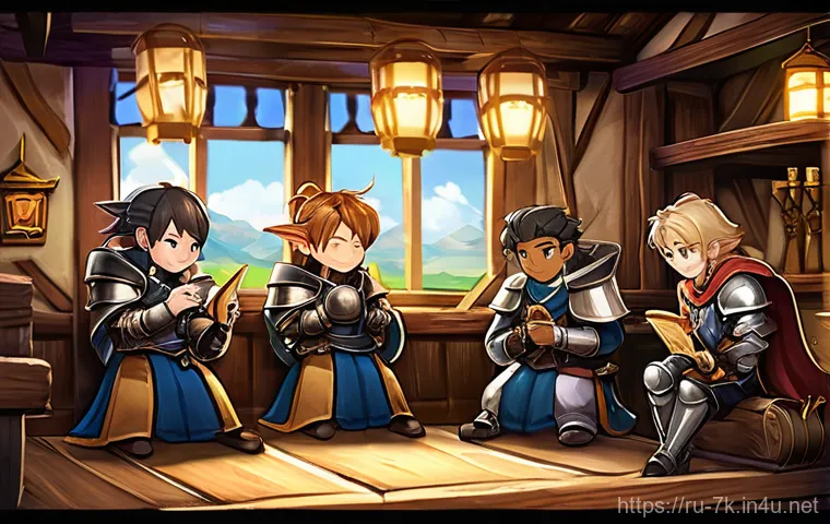세븐나이츠 글로벌 서버 비교 - **Prompt:** A dynamic, heroic group of three to five iconic "Seven Knights Re:BIRTH" characters (e.g...