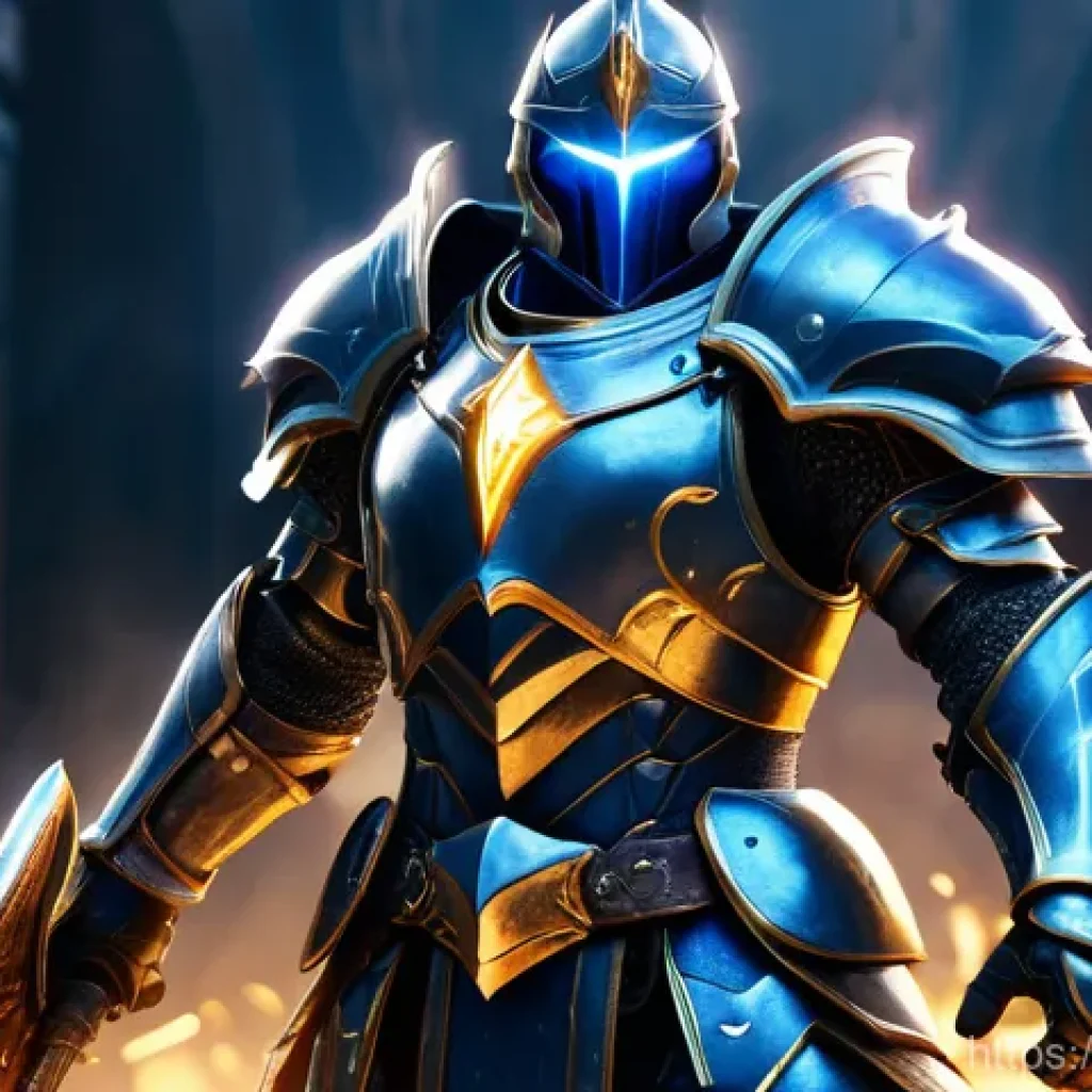 세븐나이츠 업데이트 노트 분석 - A highly detailed, full-body render of Rudy, a prominent knight character from 'Seven Knights Re:BIR...