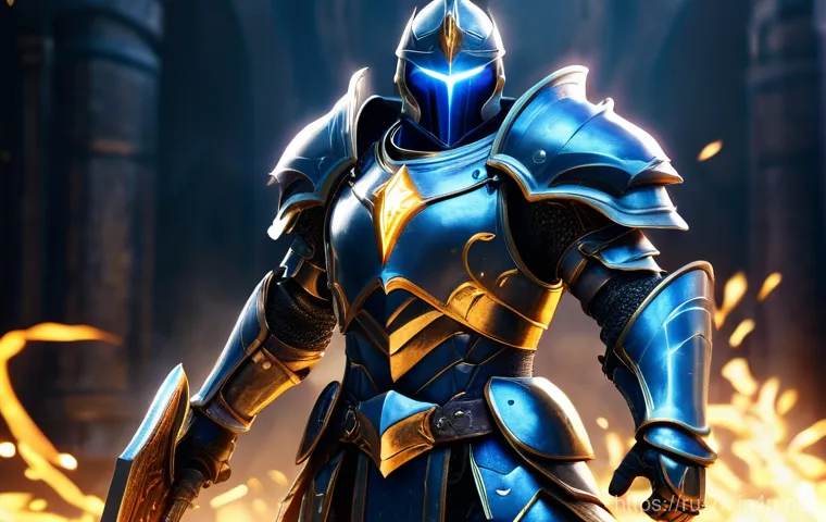 세븐나이츠 업데이트 노트 분석 - A highly detailed, full-body render of Rudy, a prominent knight character from 'Seven Knights Re:BIR...