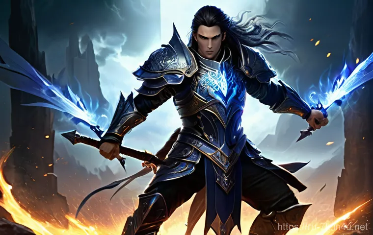 세븐나이츠 시즌별 캐릭터 변화 - **Dynamic AoE Attacker in Action (Inspired by Teo/Fai):**
A highly detailed, full-body illustrat...