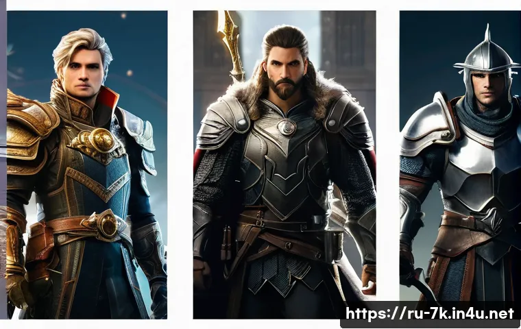세븐나이츠 아이템 효율 분석 - Here are three image generation prompts in English, detailing various aspects of fantasy heroes and ...