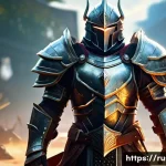 Home 22 세븐나이츠 장비 옵션별 효과 - A powerful fantasy warrior hero standing confidently on a battlefield, wearing detailed armor with g...