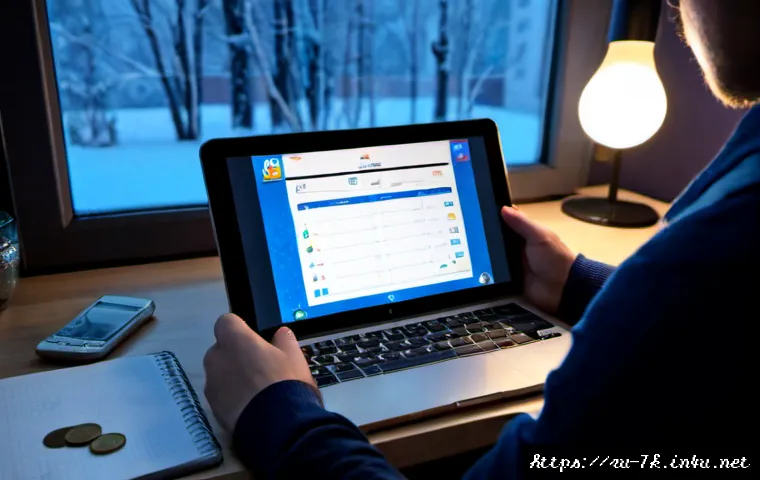 Home 17 세븐나이츠 접속 보상 분석 - Photorealistic over-the-shoulder view of a Russian gamer at a tidy home desk in Moscow during a snow...